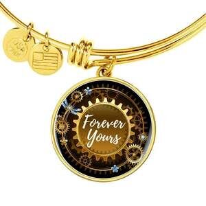 Forever Yours Personalized Engraved Gold Circle Bangle Bracelet Custom Name